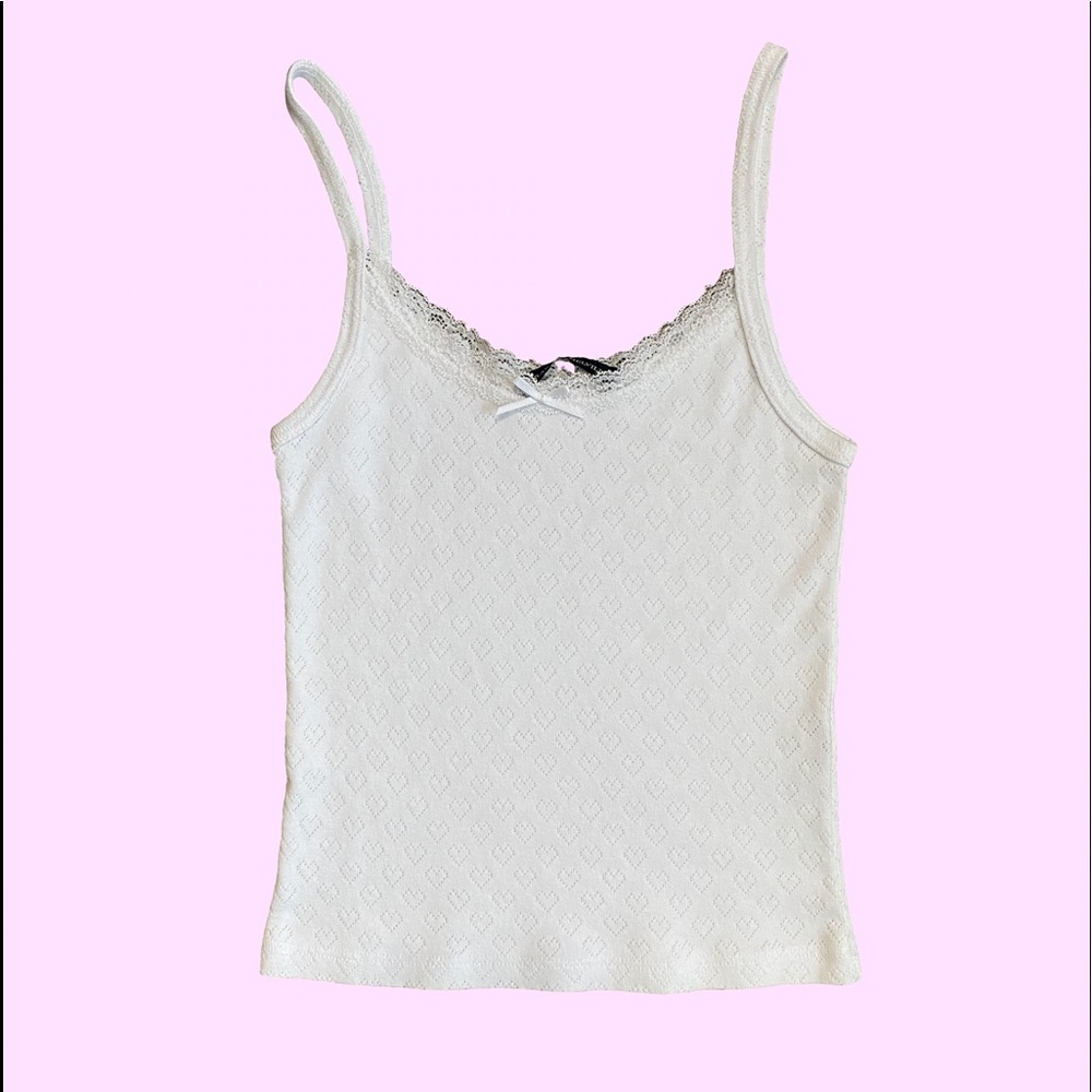 Brandy Melville White Heart Eyelet Lace Skylar Top